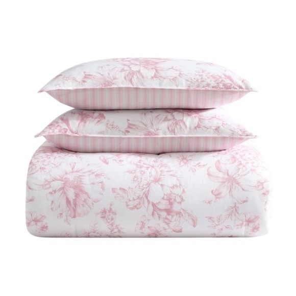 Laura Ashley Delphine Pink Cotton Comforter Reversible Set King - Picture 5 of 16